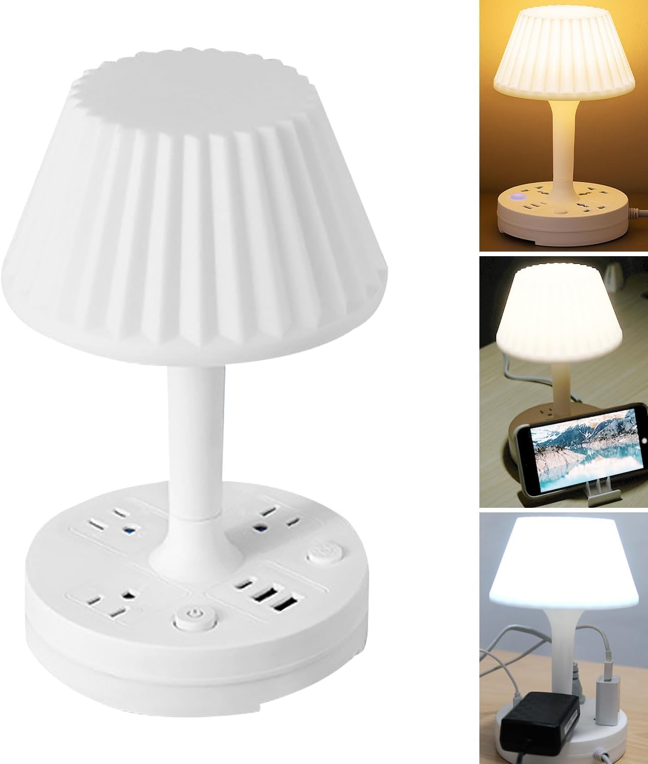 🌟 3-in-1 Dimmable LED Table Lamp – Light | Charge | Organise