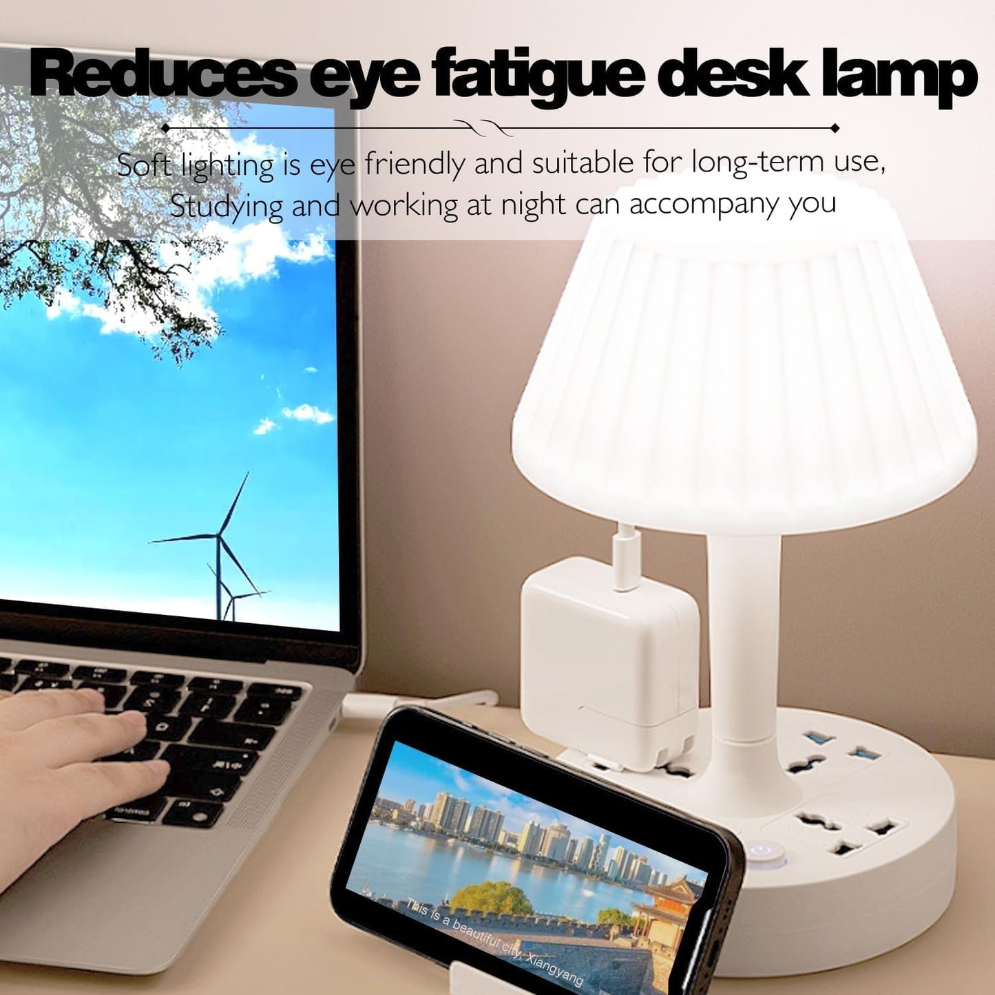 🌟 3-in-1 Dimmable LED Table Lamp – Light | Charge | Organise